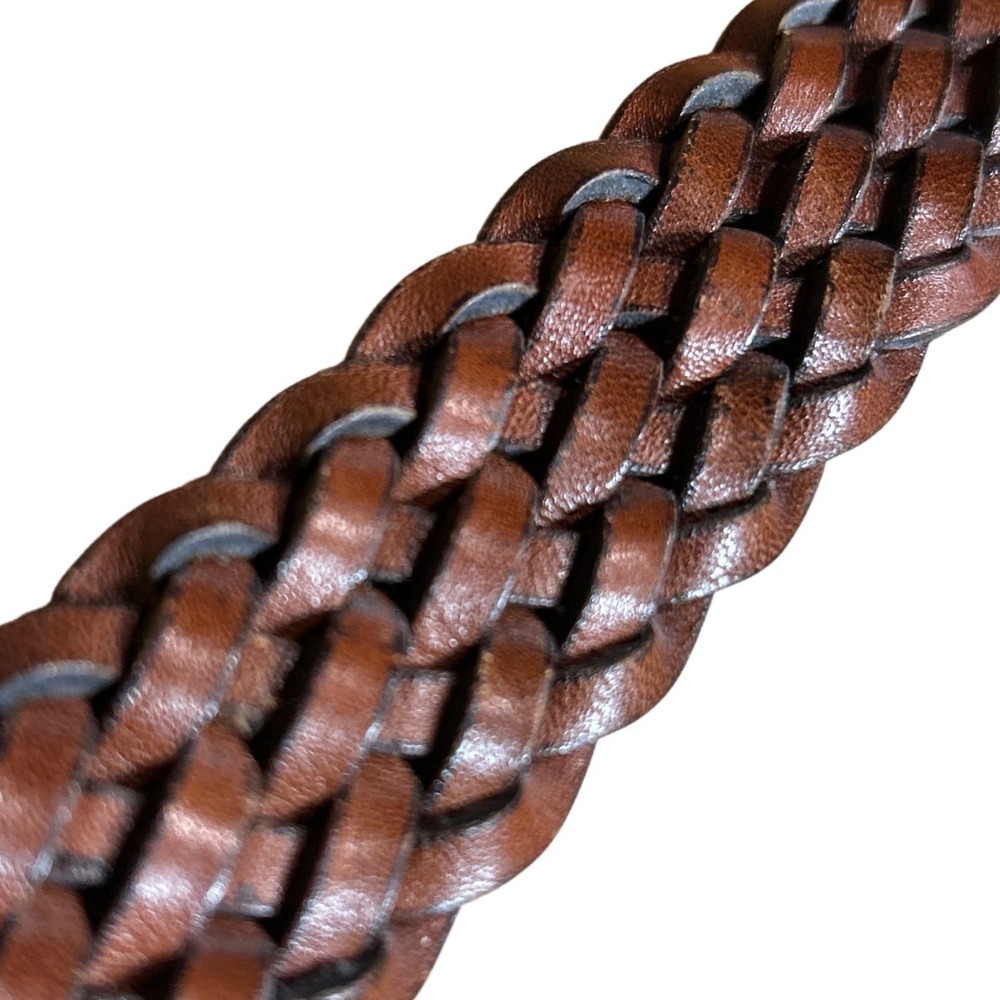 Covered Round Buckle Braided Leather Belt Cognac Brown Size L (up to 36") - Picture 3 of 7
